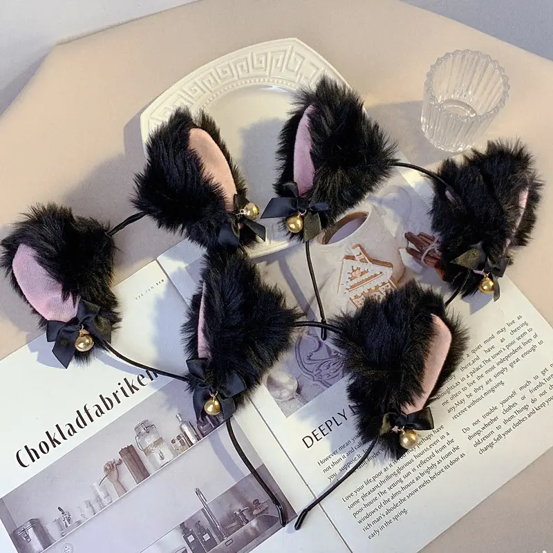 Plush Cat Ears Headband for Women Black - Image 26