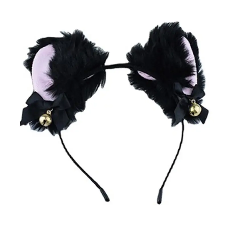 Plush Cat Ears Headband for Women Black - Image 28