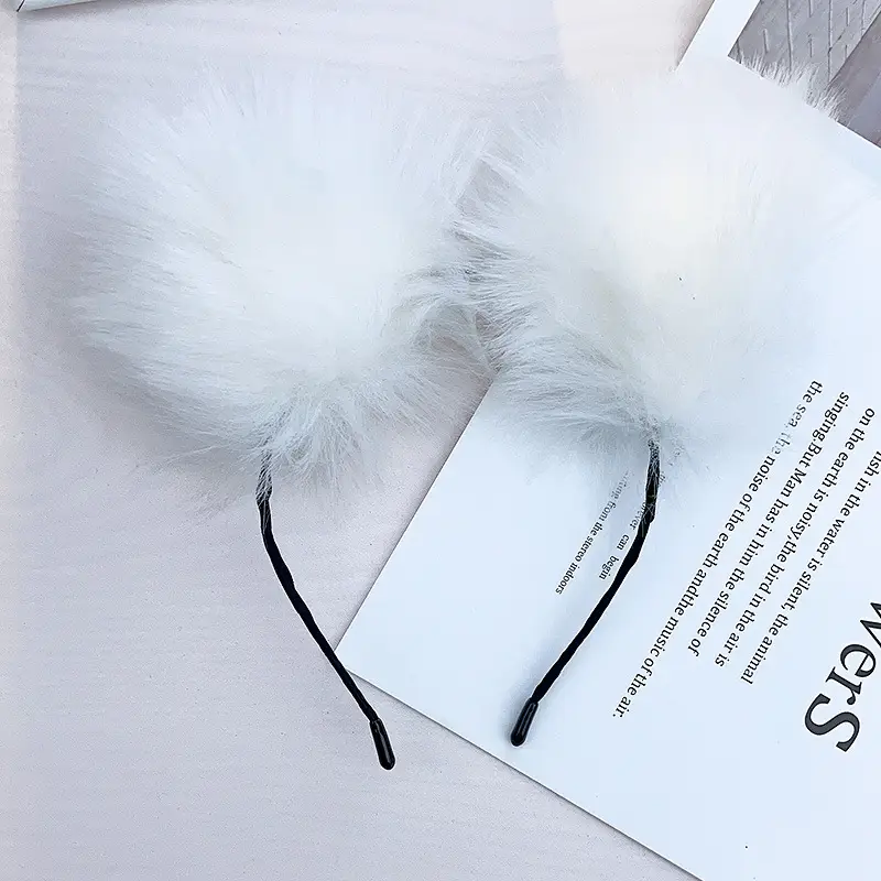 Plush Cat Ears Headband for Women Black - Image 3