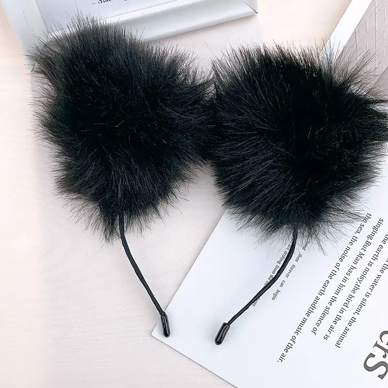 Plush Cat Ears Headband for Women Black - Image 4