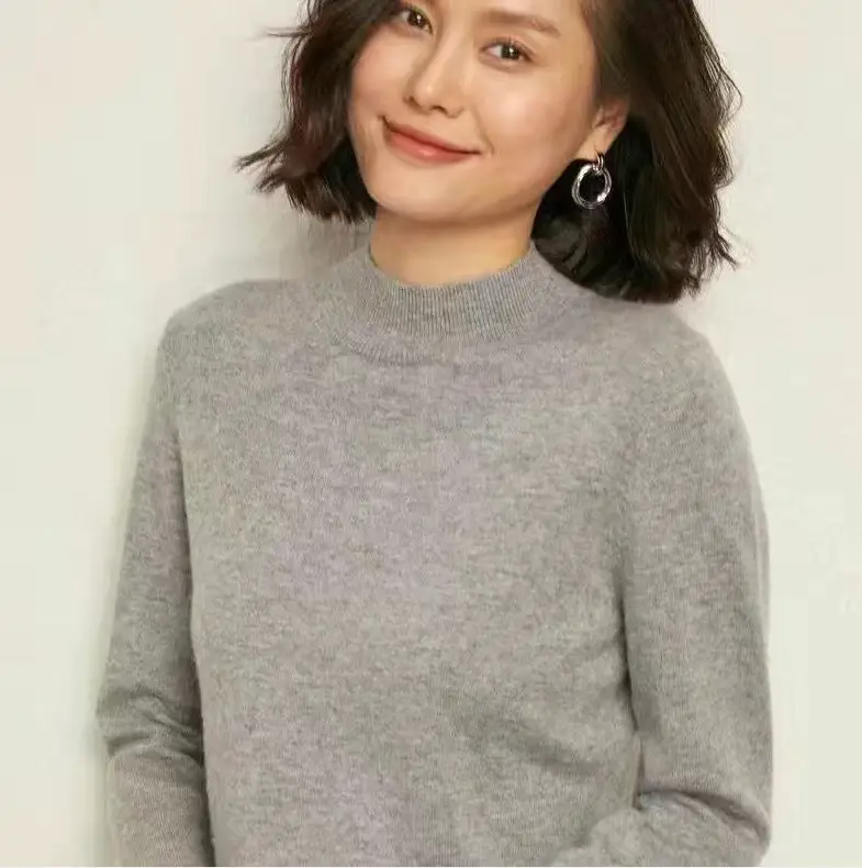 Women Wool Half-Turtleneck Sweater Teal 2021 - Image 15