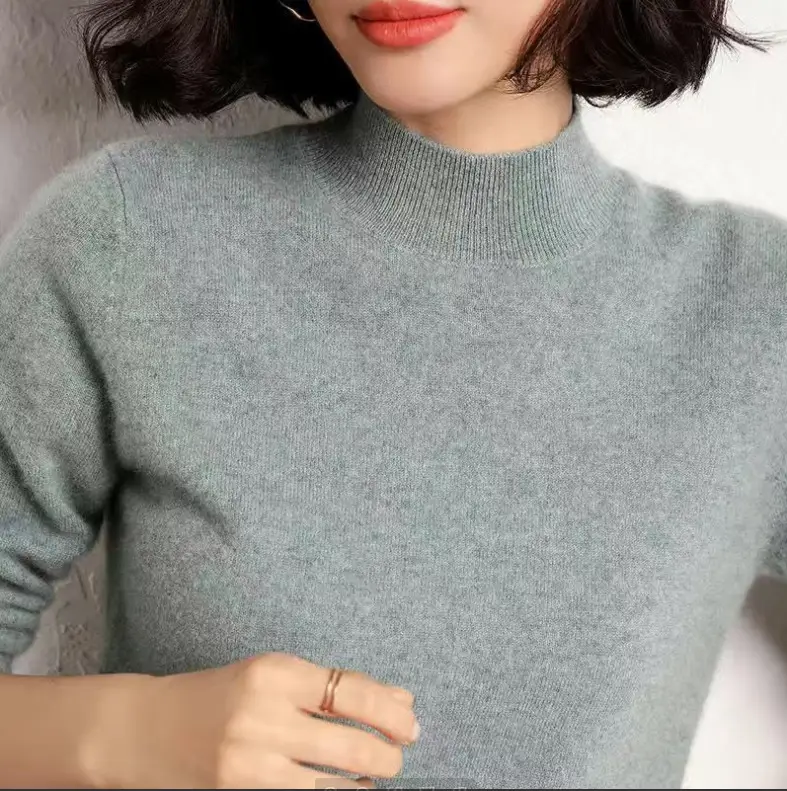 Women Wool Half-Turtleneck Sweater Teal 2021 - Image 10