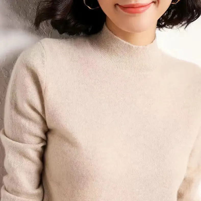 Women Wool Half-Turtleneck Sweater Teal 2021 - Image 11