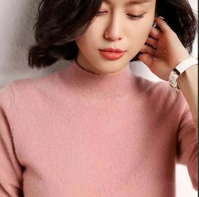 Women Wool Half-Turtleneck Sweater Teal 2021 - Image 2
