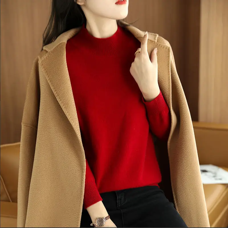 Women Wool Half-Turtleneck Sweater Teal 2021 - Image 3