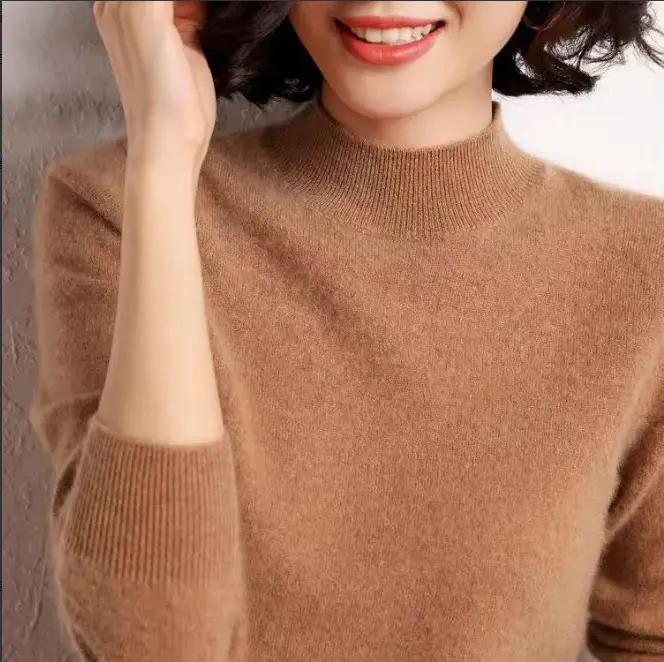 Women Wool Half-Turtleneck Sweater Teal 2021 - Image 6