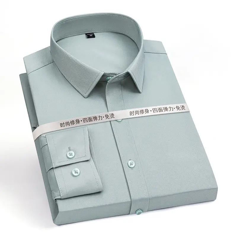 New Men's Elastic No-Iron Long-Sleeved Professional Shirt Cross-Border European and American Solid Color Interview Formal Business White Shirt - Image 14