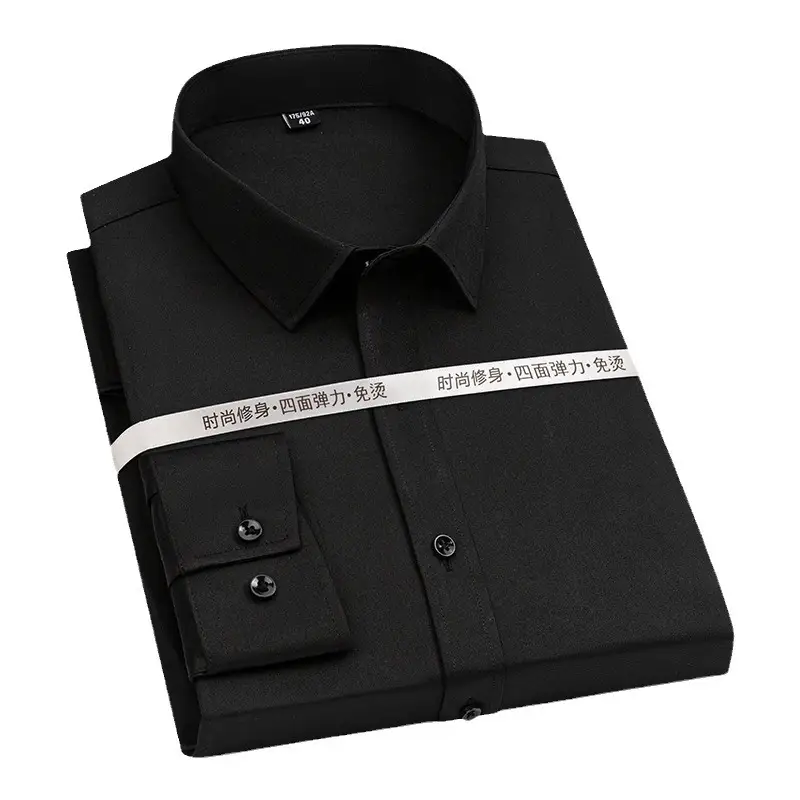 New Men's Elastic No-Iron Long-Sleeved Professional Shirt Cross-Border European and American Solid Color Interview Formal Business White Shirt - Image 15
