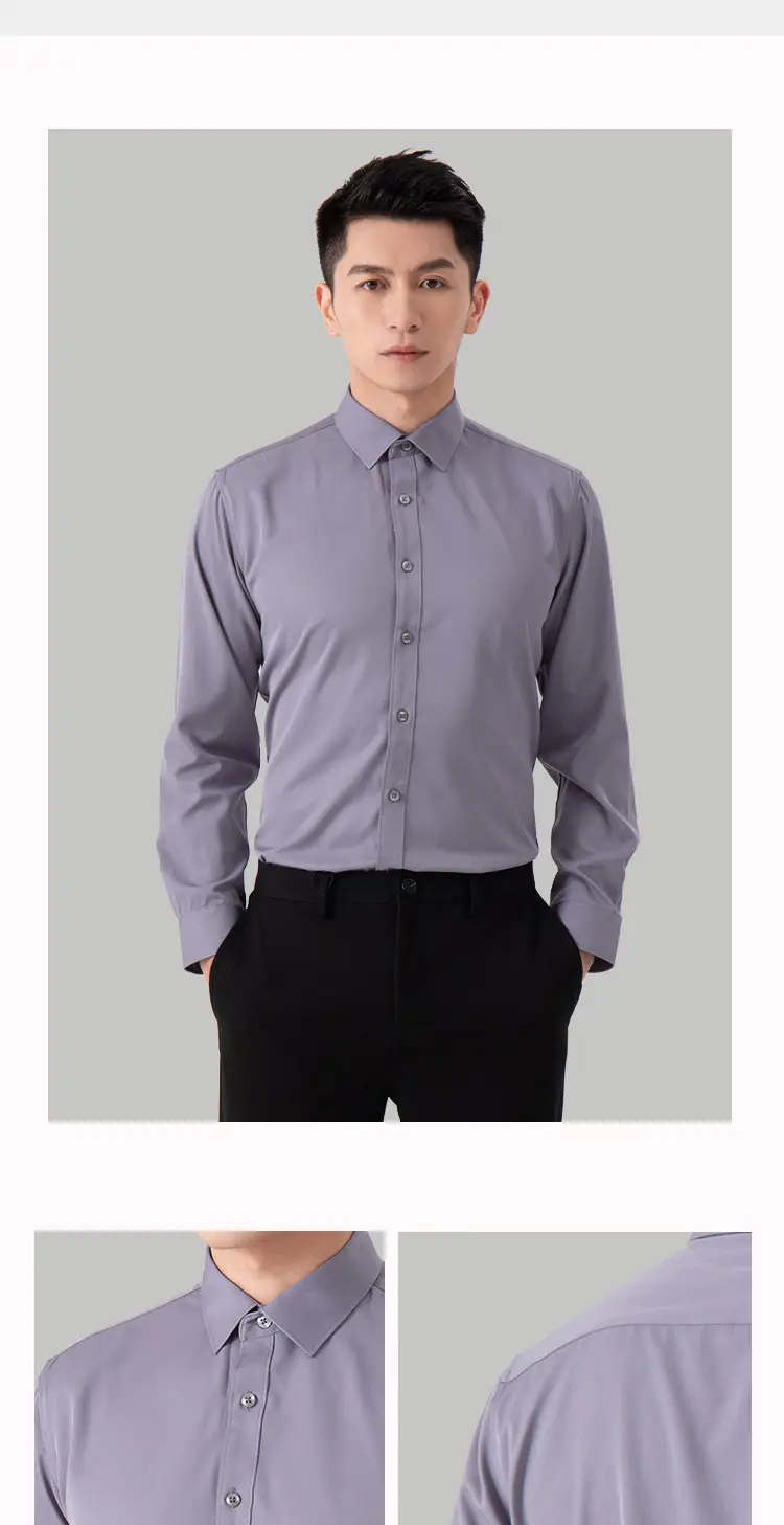 New Men's Elastic No-Iron Long-Sleeved Professional Shirt Cross-Border European and American Solid Color Interview Formal Business White Shirt — feature 10