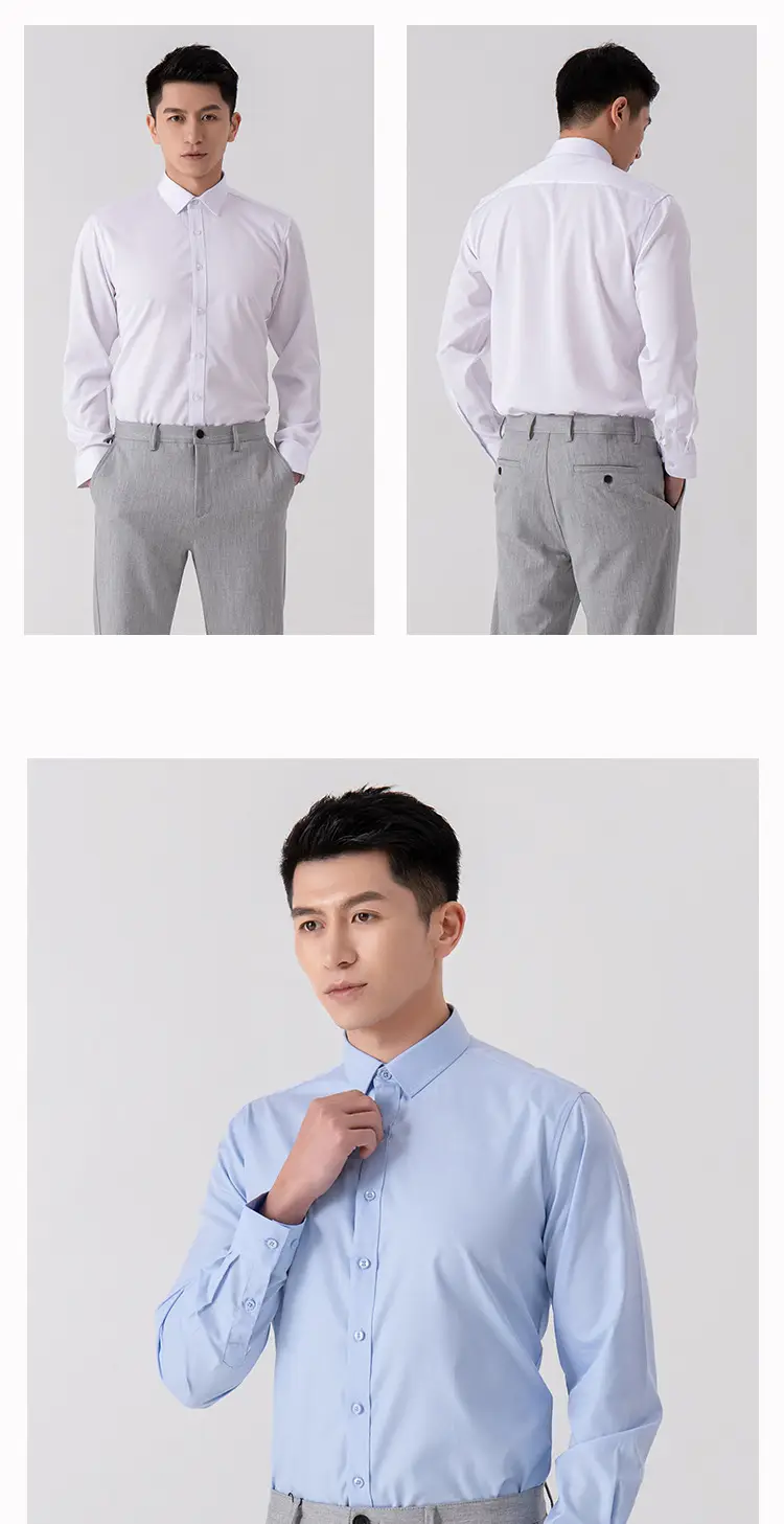 New Men's Elastic No-Iron Long-Sleeved Professional Shirt Cross-Border European and American Solid Color Interview Formal Business White Shirt — feature 13