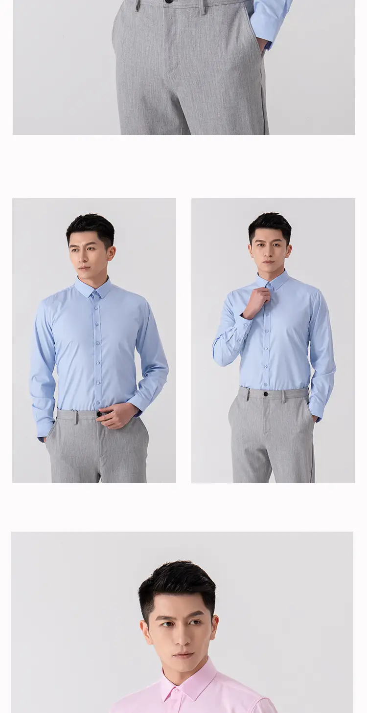 New Men's Elastic No-Iron Long-Sleeved Professional Shirt Cross-Border European and American Solid Color Interview Formal Business White Shirt — feature 14