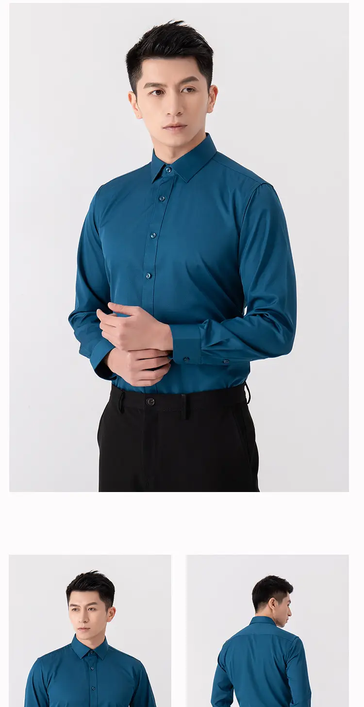 New Men's Elastic No-Iron Long-Sleeved Professional Shirt Cross-Border European and American Solid Color Interview Formal Business White Shirt — feature 16