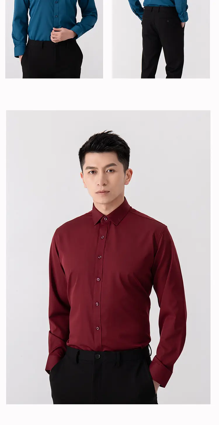 New Men's Elastic No-Iron Long-Sleeved Professional Shirt Cross-Border European and American Solid Color Interview Formal Business White Shirt — feature 17