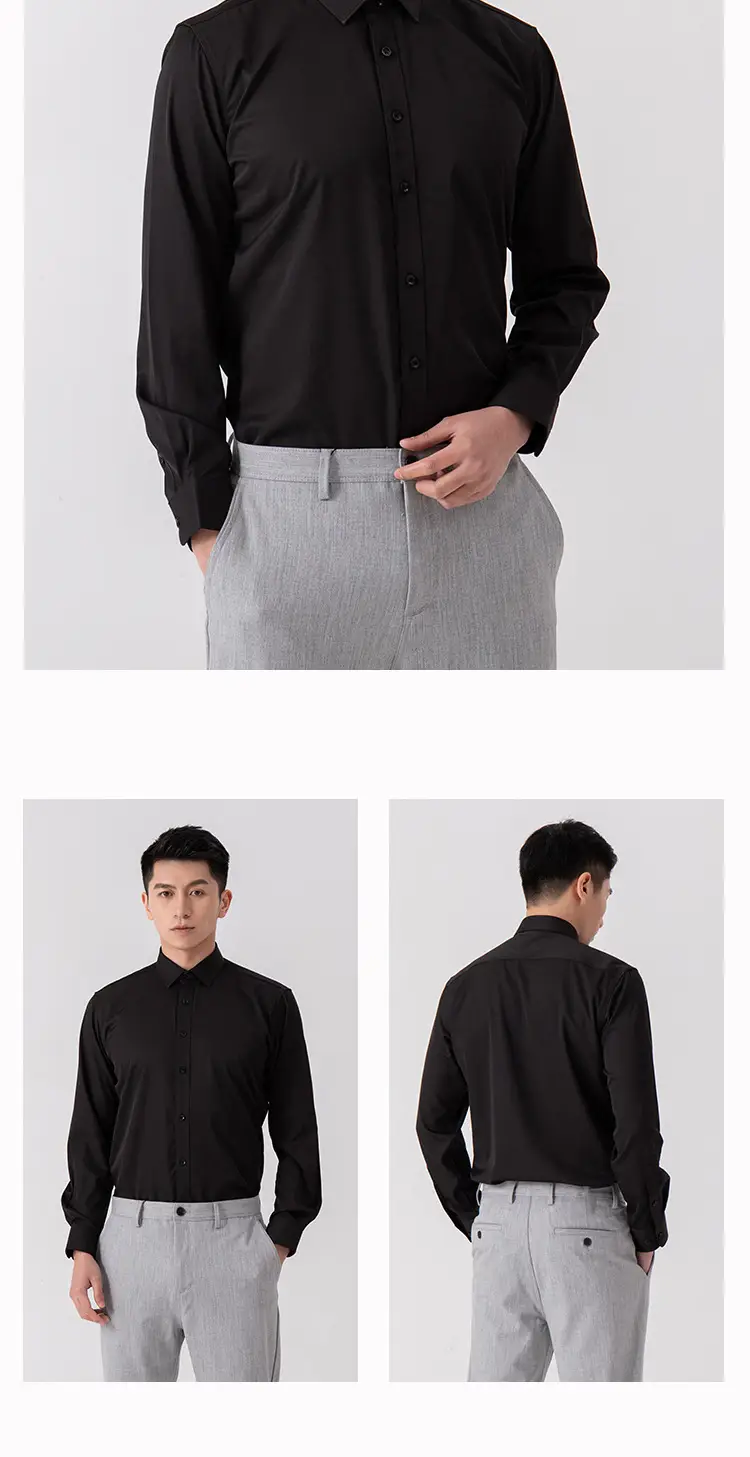 New Men's Elastic No-Iron Long-Sleeved Professional Shirt Cross-Border European and American Solid Color Interview Formal Business White Shirt — feature 20