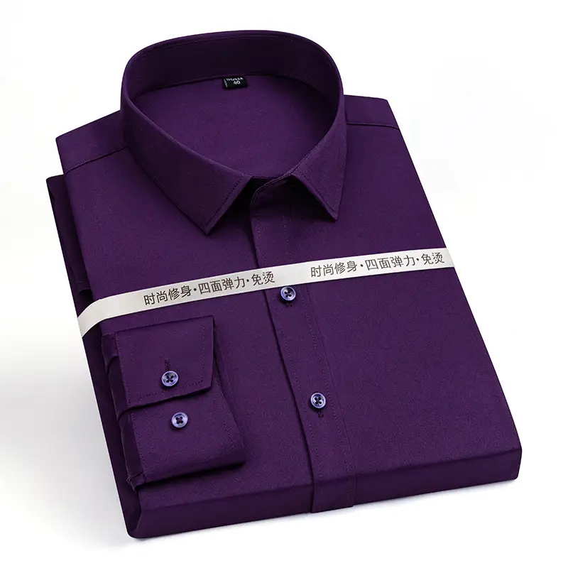 New Men's Elastic No-Iron Long-Sleeved Professional Shirt Cross-Border European and American Solid Color Interview Formal Business White Shirt - Image 10