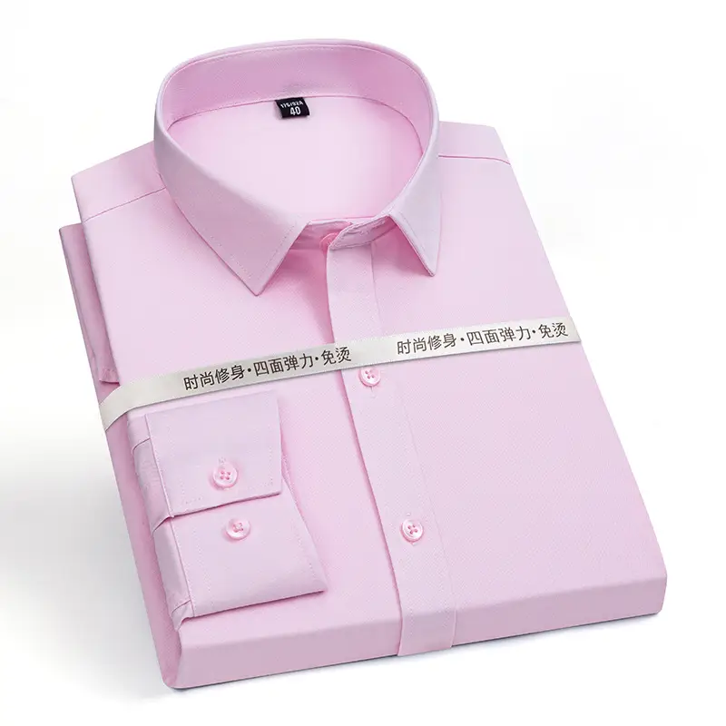 New Men's Elastic No-Iron Long-Sleeved Professional Shirt Cross-Border European and American Solid Color Interview Formal Business White Shirt - Image 6