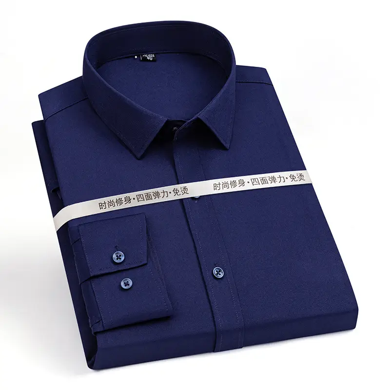 New Men's Elastic No-Iron Long-Sleeved Professional Shirt Cross-Border European and American Solid Color Interview Formal Business White Shirt - Image 7