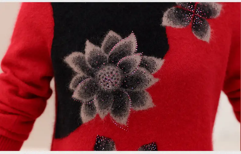 Middle-Aged Velvet Knit Sweater Brown Green Floral Large — feature 20