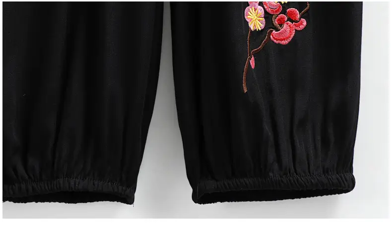 Embroidered T-Shirt & Pants Set Green Black Plus Size — feature 31
