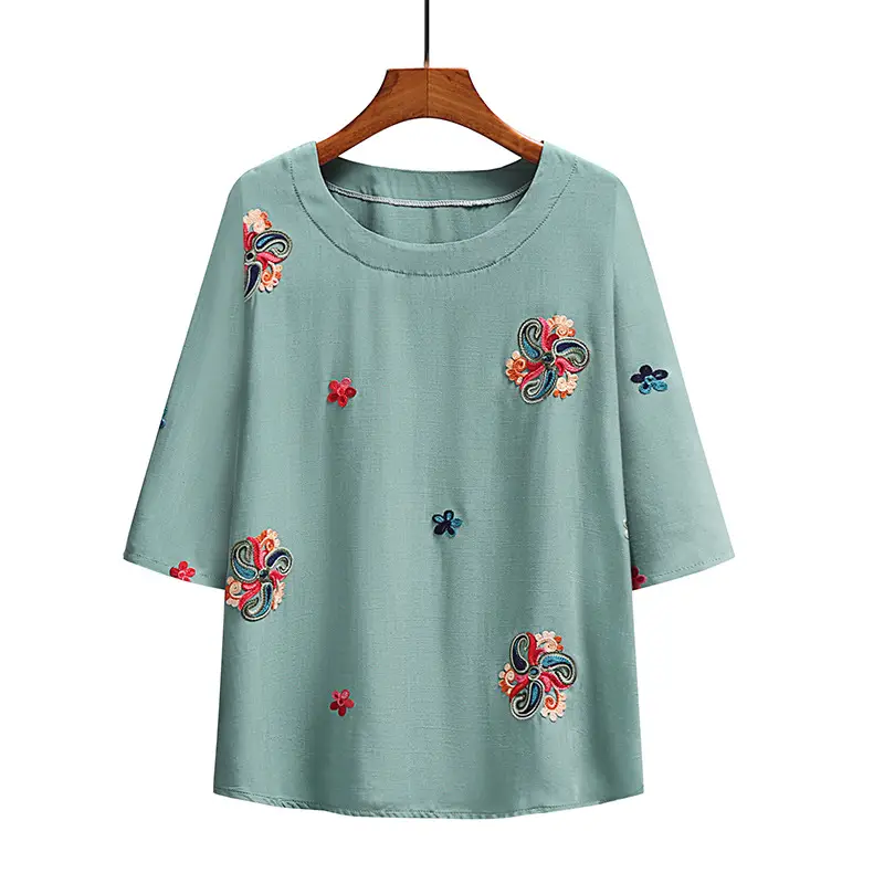 Embroidered T-Shirt & Pants Set Green Black Plus Size - Image 8