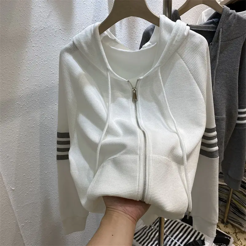 Women's Navy Blue Waffle Knit Cardigan Hooded Coat — feature 2