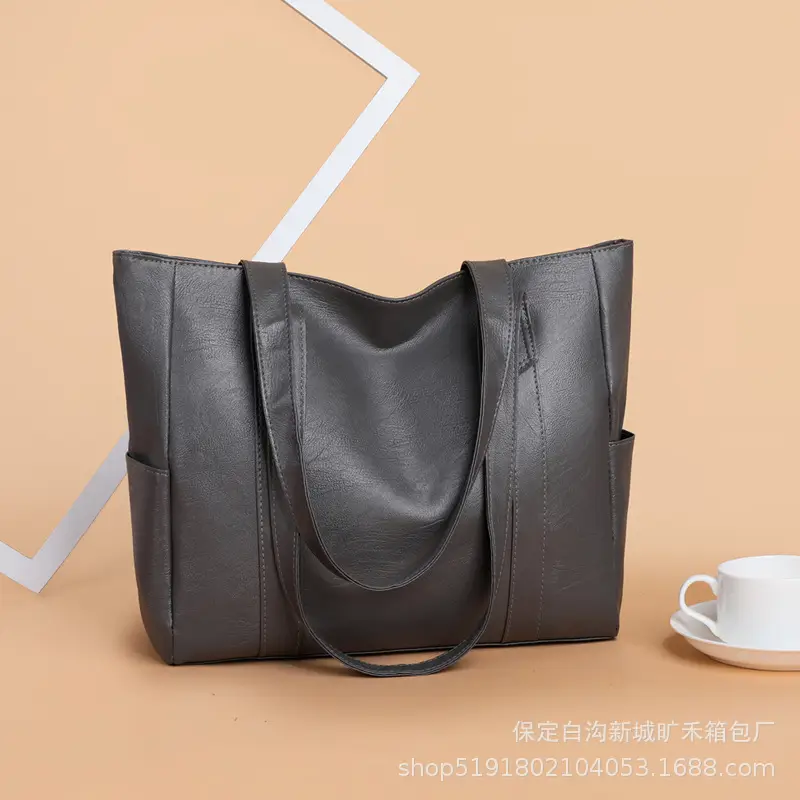 Women's Grey Large Tote Bag with Long Handles - Image 8