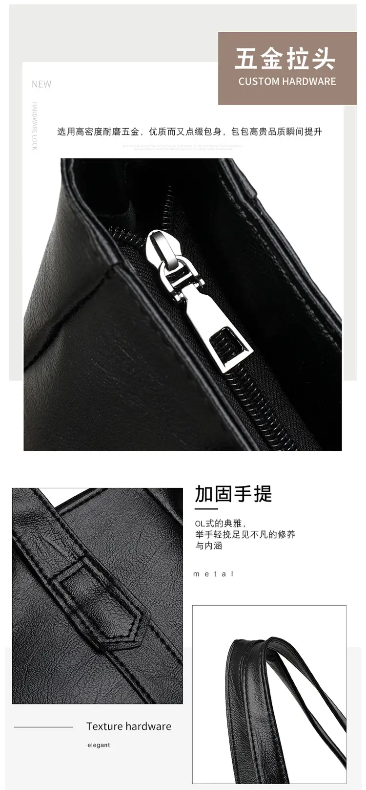 Women's Grey Large Tote Bag with Long Handles — feature 10