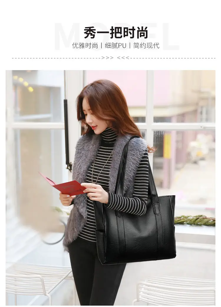 Women's Grey Large Tote Bag with Long Handles — feature 17