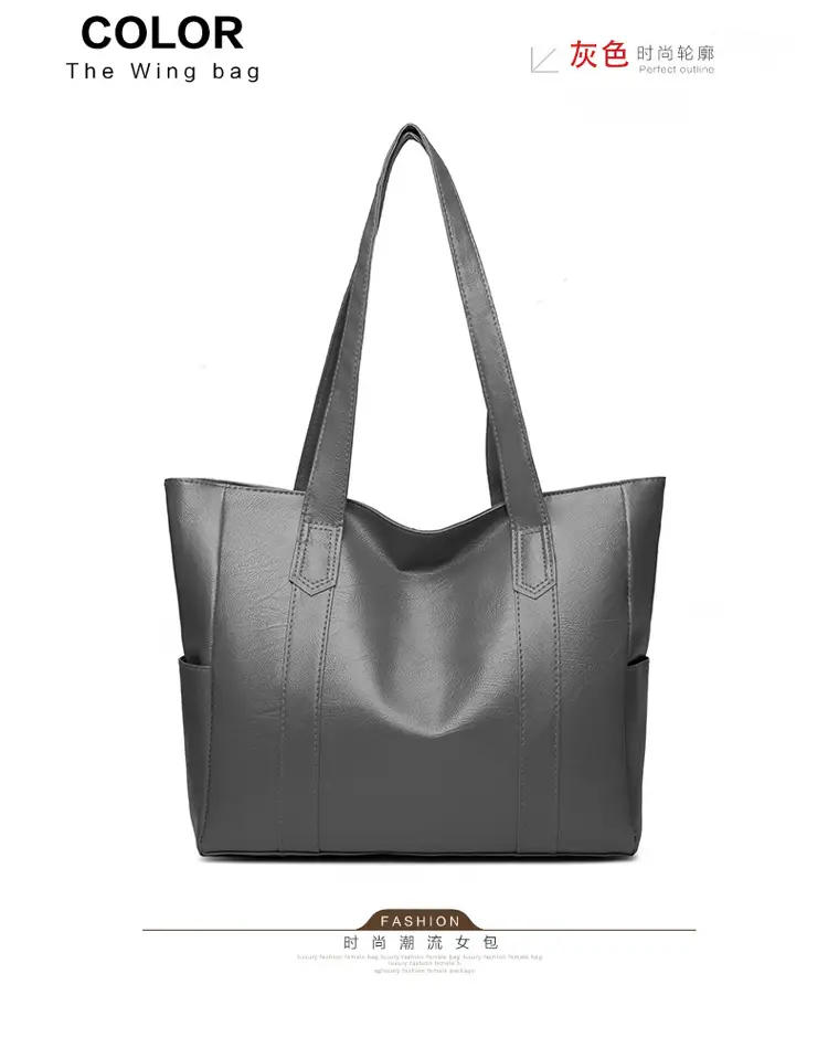 Women's Grey Large Tote Bag with Long Handles — feature 25