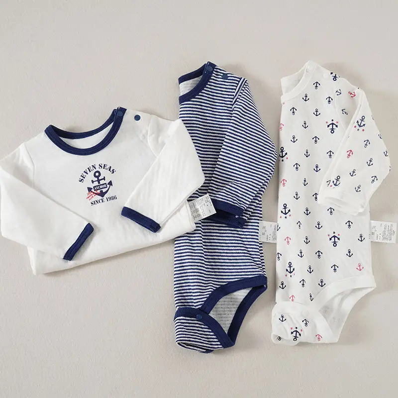 Japanese Baby Onesies 3 Pcs Set White Navy - Image 8