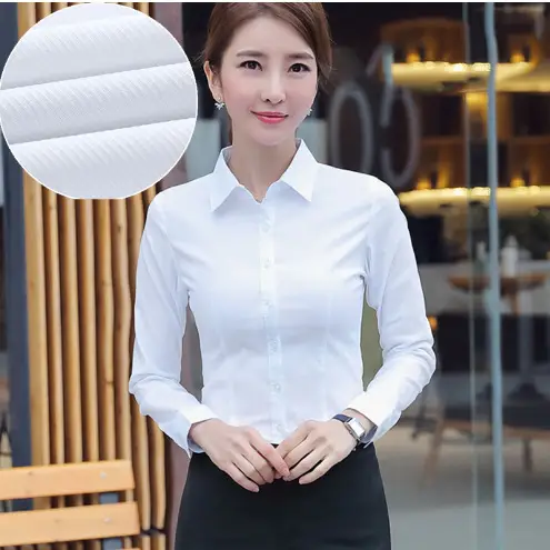 Spring White Long Sleeve Women's Shirt Slim Fit Professional Workwear - Image 7