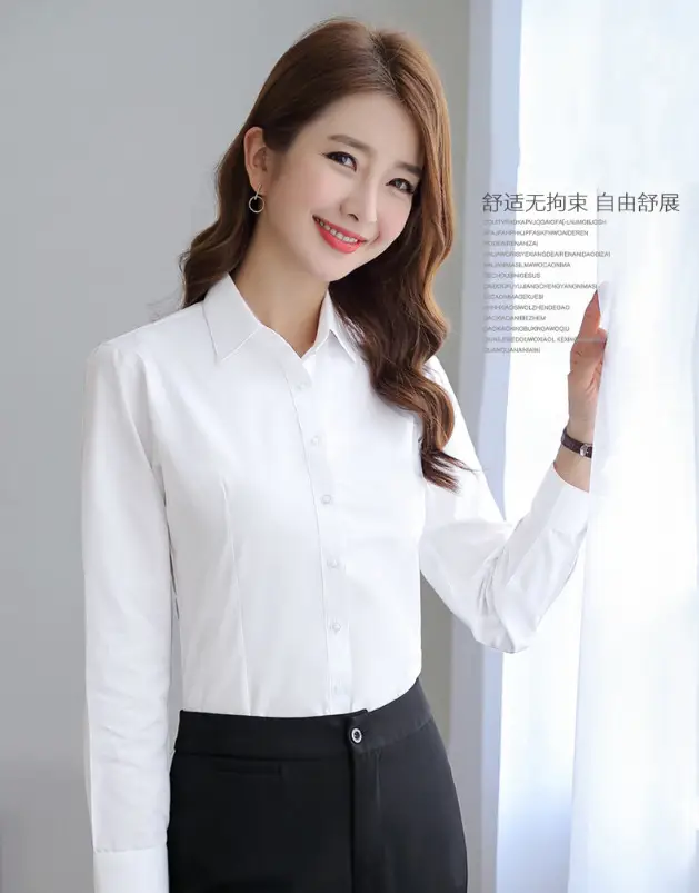 Spring White Long Sleeve Women's Shirt Slim Fit Professional Workwear — feature 10