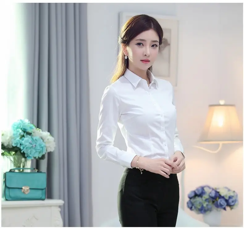 Spring White Long Sleeve Women's Shirt Slim Fit Professional Workwear — feature 6