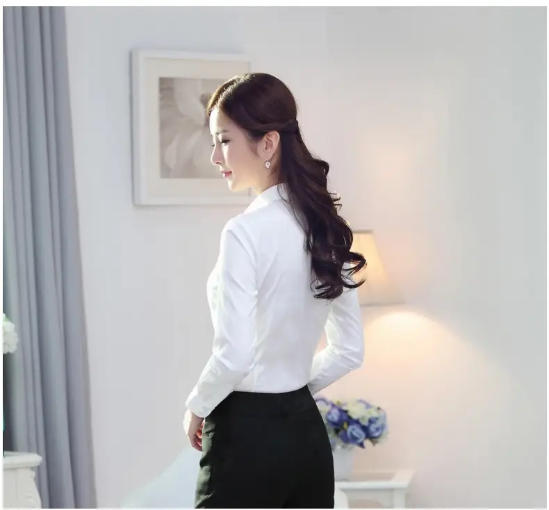 Spring White Long Sleeve Women's Shirt Slim Fit Professional Workwear — feature 9
