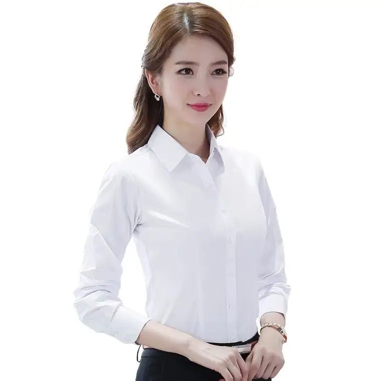 Spring White Long Sleeve Women's Shirt Slim Fit Professional Workwear - Image 3