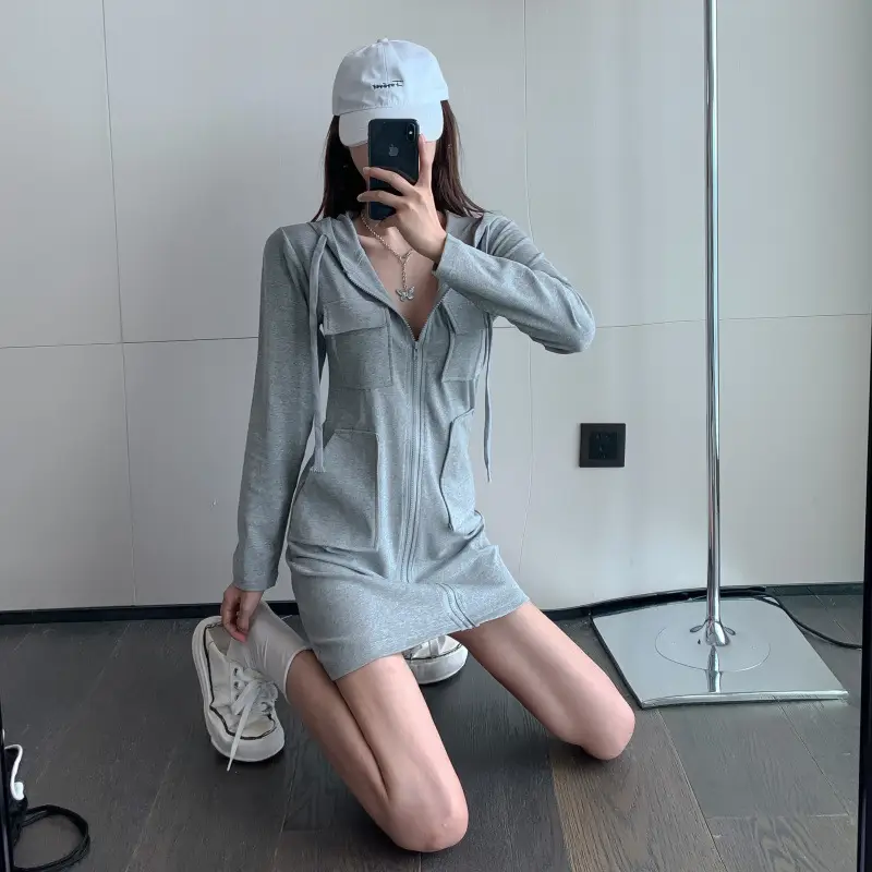 Gray Long Sleeve Cardigan Dress for Girls - Image 5
