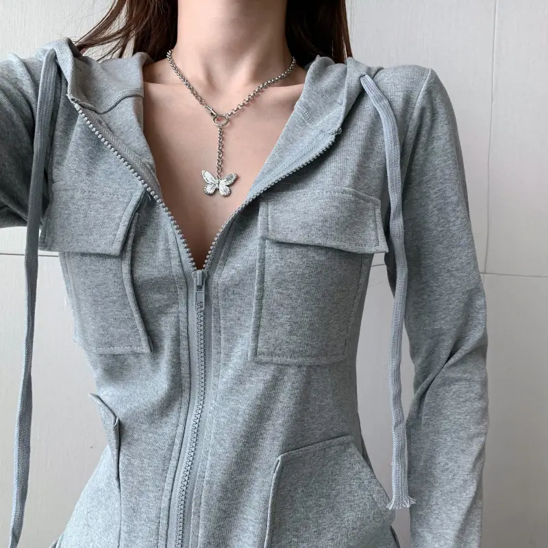 Gray Long Sleeve Cardigan Dress for Girls — feature 11