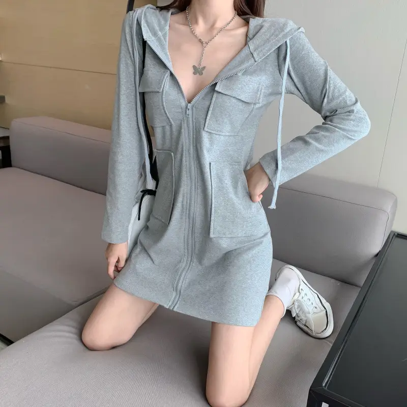 Gray Long Sleeve Cardigan Dress for Girls — feature 12