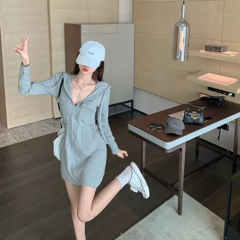 Gray Long Sleeve Cardigan Dress for Girls — feature 13