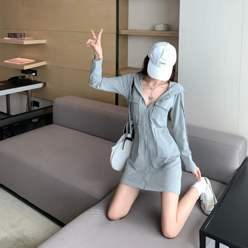 Gray Long Sleeve Cardigan Dress for Girls — feature 15