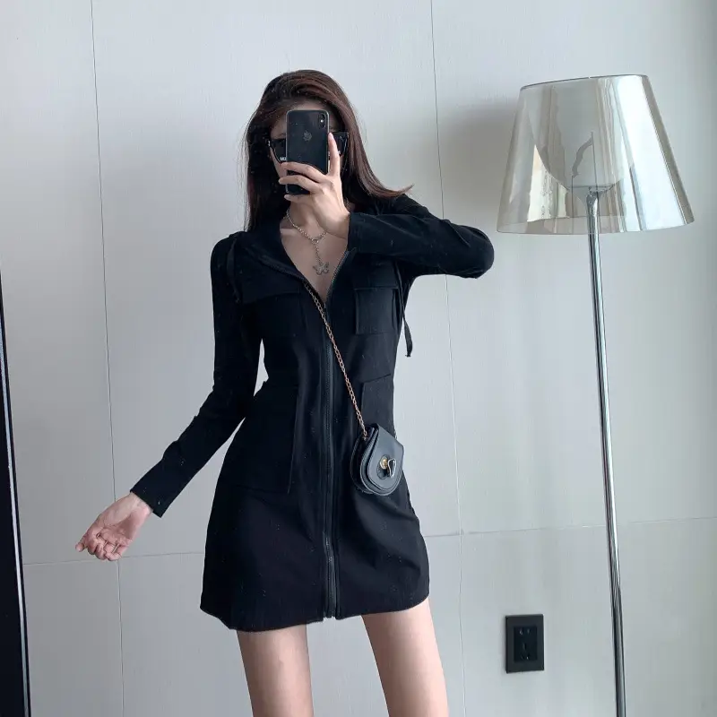 Gray Long Sleeve Cardigan Dress for Girls — feature 7