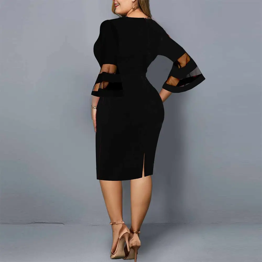 Plus Size Black Mesh Hip Skirt Dress - Image 3