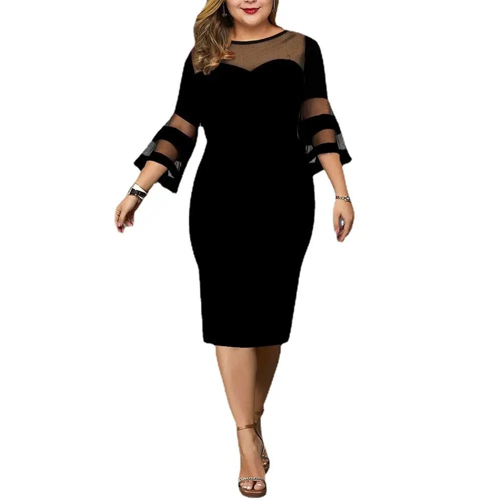 Plus Size Black Mesh Hip Skirt Dress - Image 5