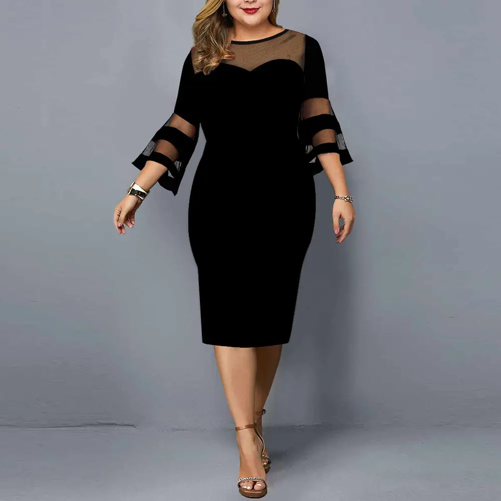 Plus Size Black Mesh Hip Skirt Dress — feature 2