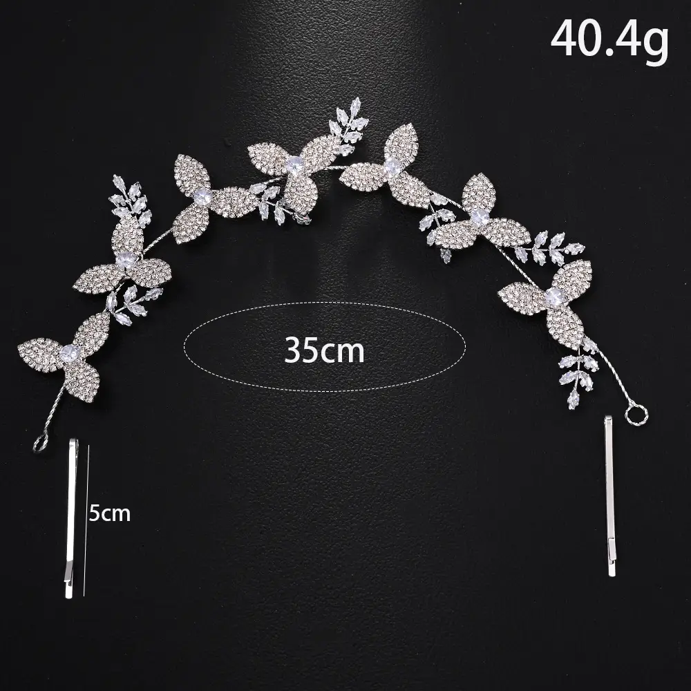 Light Luxury Bridal Crystal Leaf Hair Band - Image 2