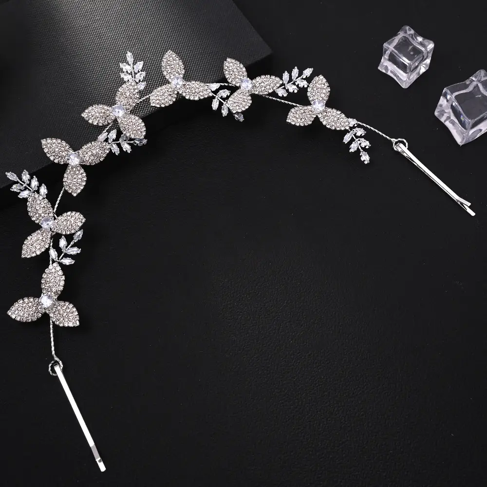 Light Luxury Bridal Crystal Leaf Hair Band - Image 3