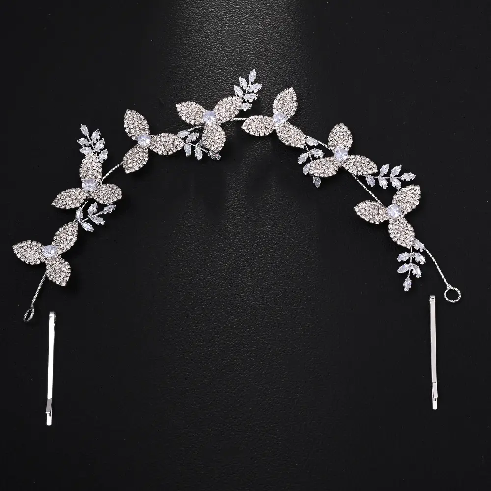 Light Luxury Bridal Crystal Leaf Hair Band — feature 6