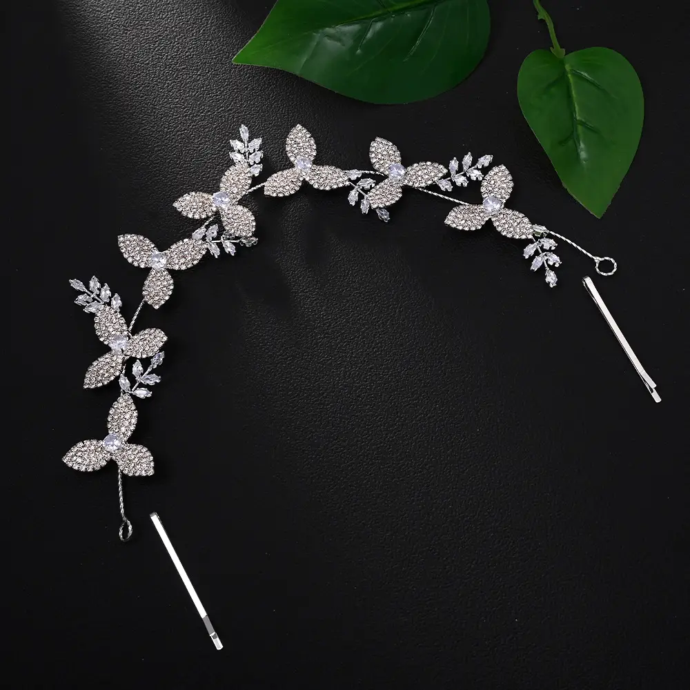 Light Luxury Bridal Crystal Leaf Hair Band — feature 7