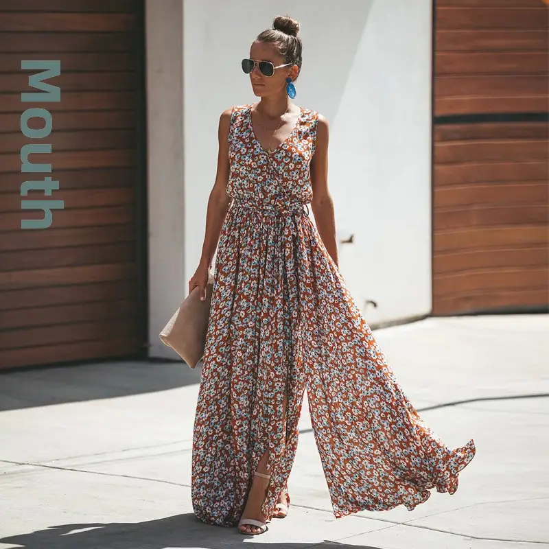 2025 Print Elegant Sleeveless Bohemian Dress Yellow - Image 10