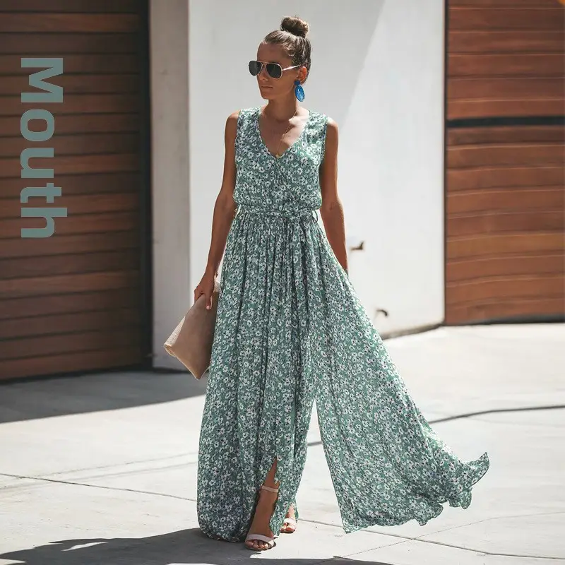 2025 Print Elegant Sleeveless Bohemian Dress Yellow - Image 11